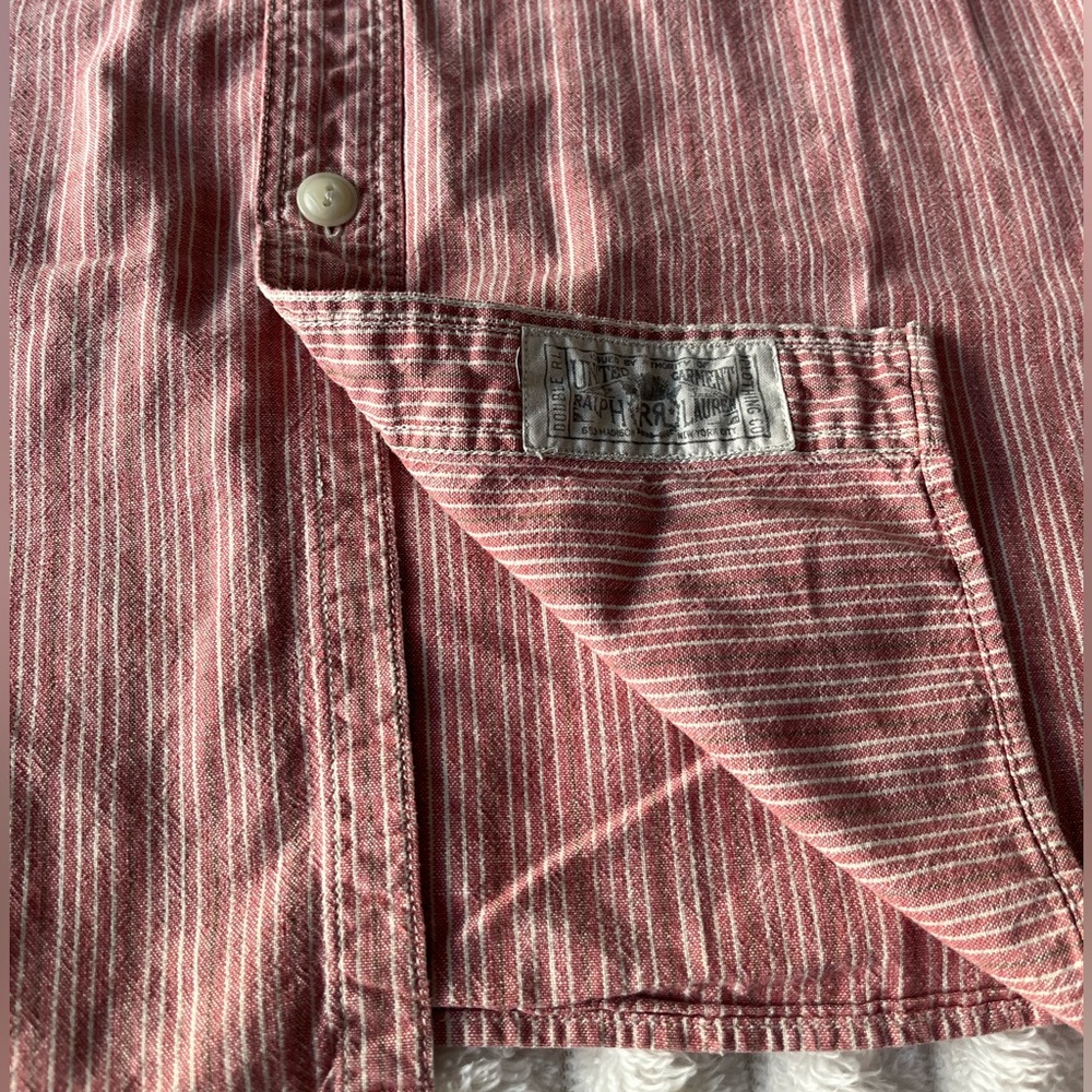 Ralph Lauren Double RL Red Striped Button Down Shirt Sz L - Picture 5 of 6